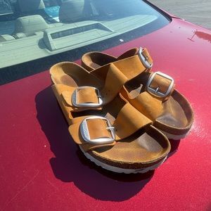 Orange/Apricot Nubuck Leather Birkenstock Arizona Soft Footbed